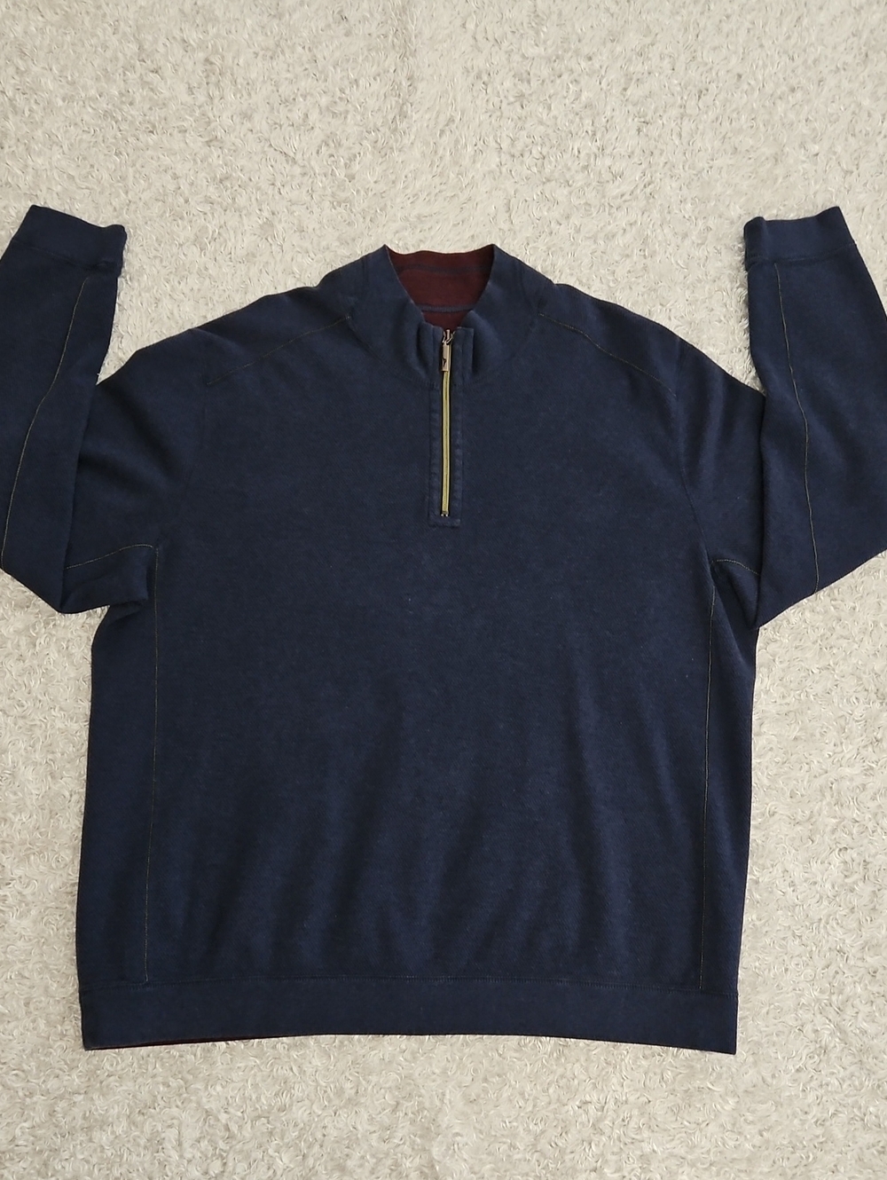 Tommy Bahama Navy Half-Zip Pullover Sweater Reversible 100% Cotton